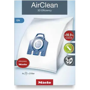 Miele 10123210 Airclean 3D Efficiency Dust Bag, Type GN, 4 Bags & 2 Filters, White