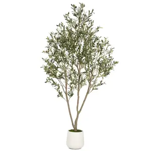 5-8FT Artificial Olive Tree Faux Olive Plant Realistic Leaves Silk Tree with White Pot Planter Lifelike Green Leaves & Olive Fruits for Home Office Decor, Interior Outdoor Decoration
