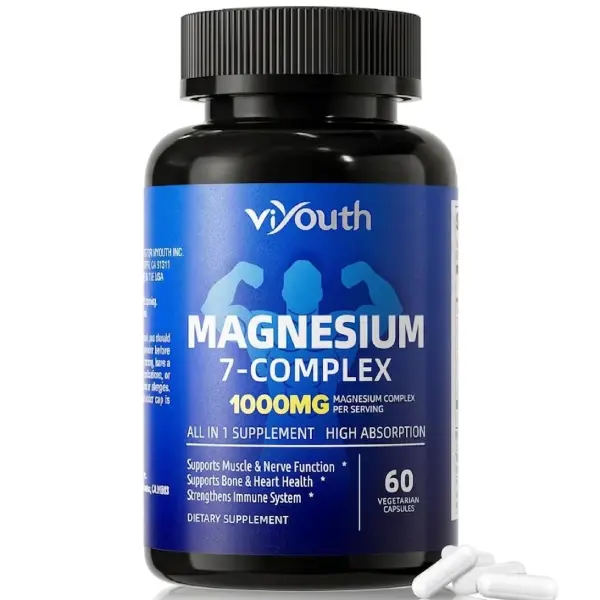 Magnesium 7 Complex Supplement – Glycinate, Citrate, Malate, Taurate & More with Zinc, Vitamin D3 & B6 for Sleep, Muscle Relief & Recovery, 60 Capsules