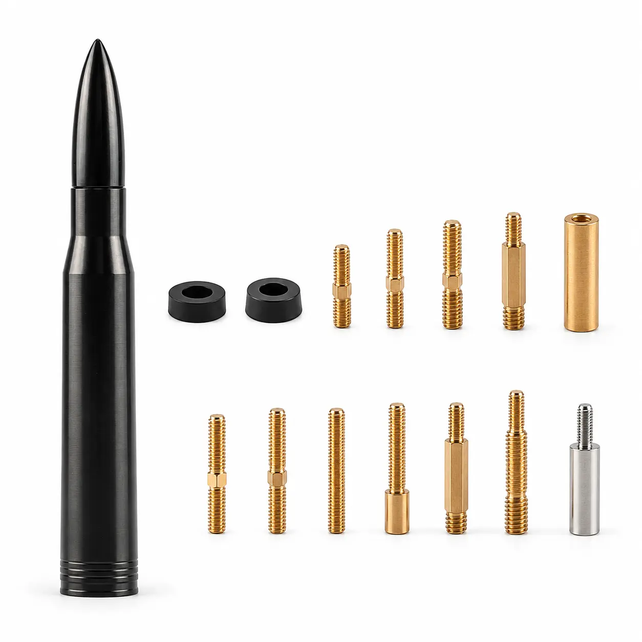 2026 New Black Bullet-Style Short Size Car Antenna Replacement Kit, 5.5 Inches Billet Aluminum with Thread Adapters, Tool-Free Twist-On Install, Windproof for Ford, Dodge, Chevy, GMC, Jeep, Toyota, Cadillac, 4 Runner(10-13)