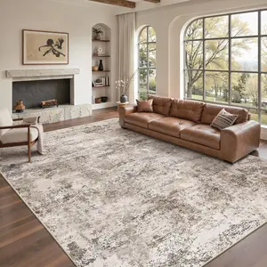 ComiComi Vintage Room Escape Rug Washable Area Rugs for Living Room, Ultra-Thin Abstract Rug, Indoor Non-Slip Rug for Bedroom, Stain Resistant Large Area Rug, Super Soft Low Pile Rugs, Brown Bohemian Style