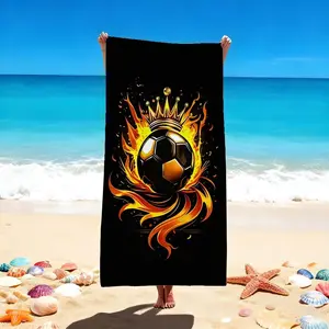 1 PC Flaming Soccer Crown Beach Towel - Black and Orange Design for Beach and Poolside Quick-drying, water-absorbent, anti-sand-sticking, Travel Towel Fast Drying Lightweight, suitable for swimming pools, spas