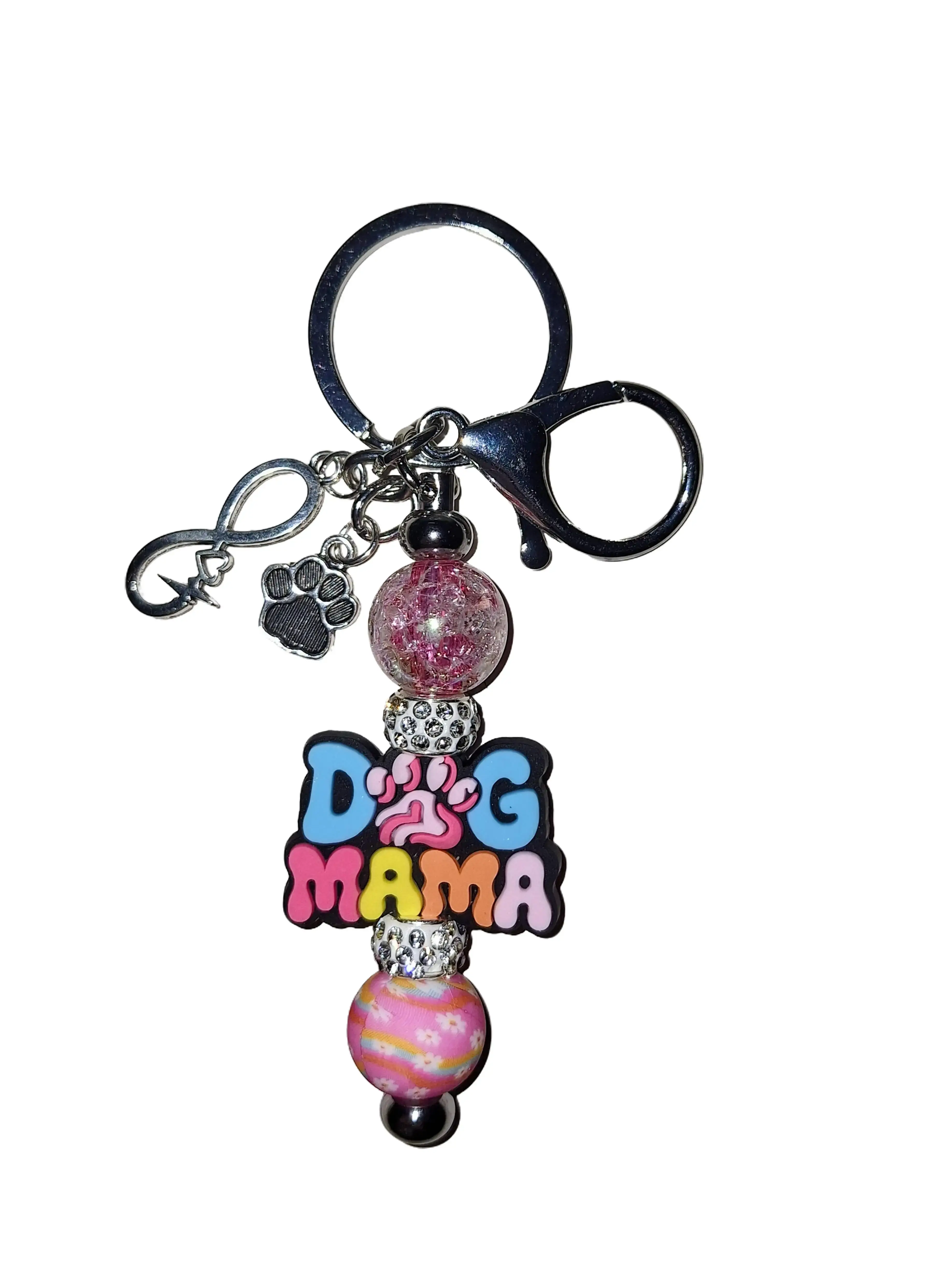 Dog Mama Keychain with Colorful Beads and infinity Heart Charm for Pet Lovers