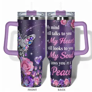 1pc Stainless Steel Cup 40oz/30oz/22oz Water Bottle, Insulated Drinkware, Design With Butterfly and Roses Floral Double-layer insulation Leakproof Large Capacity, Needed for Gym, Hiking, Travel Ideal Birthday Christma Insulated Tumbler
