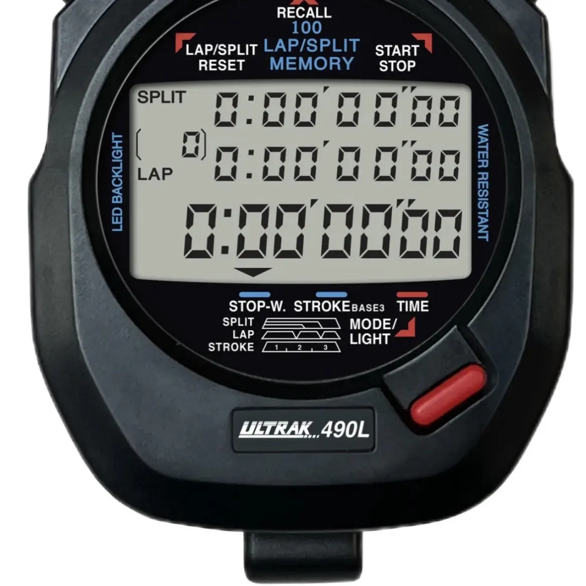 ULTRAK 490L- LED LIGHT 100 SPLIT MEMORY STOPWATCH