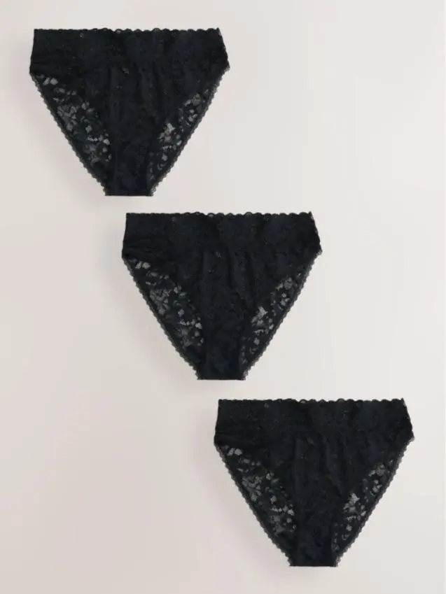 Chocolate Brown/Blue/Light Pink High Leg All Over Lace Knickers 3 Pack
