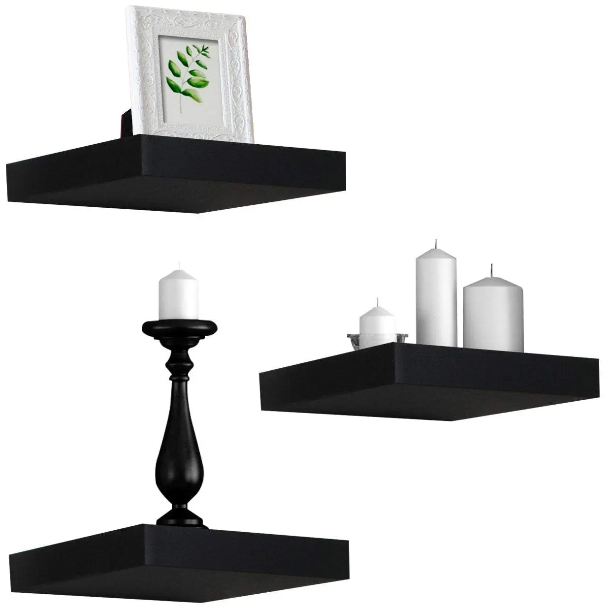 Floating Square Shelves (3-Pack) for Home Decor and Storage - Hanging Matte, Durable Design, Ideal for Home Decor