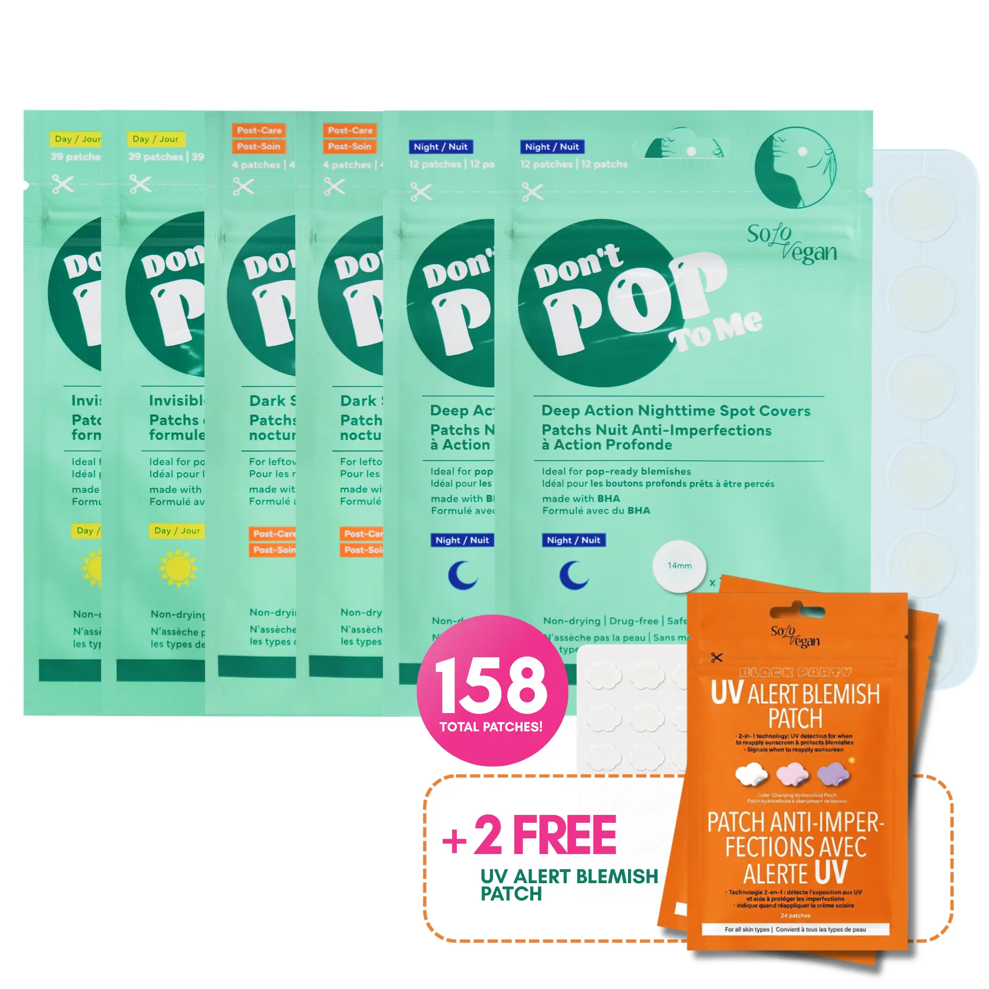 SoloVegan 3-Step Acne Patches Kit - Blemish & Dark Spots Treatment with BHA & Niacinamide for Pore Cleansing, 55 Hydrocolloid Dots in 4 Sizes for All Skin Types, Black Spot Corrector, Blackhead Removal