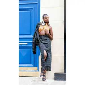 AMINA, BW Kente pencil skirt with front slit
