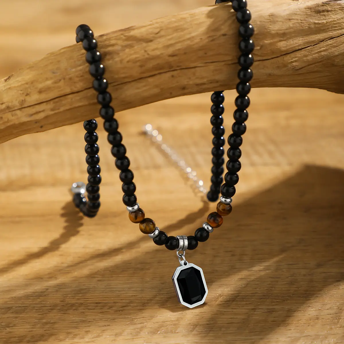 Men's necklace, black natural tiger eye necklace, hip hop necklace, gifts for men