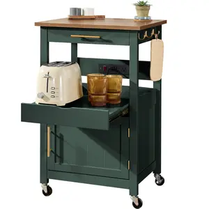 Best Choice Products Rolling Kitchen Island Cart, Cabinet W/ Drawer, Sliding Tray, Outlet, Wheels, Hooks