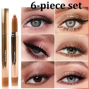 HERORANGE 6-Piece Cosmetic Eyeshadow Sticks Set - Alcohol-Free, Long-Lasting, Waterproof, Crease-Proof, 1-Swipe Shimmer Glitter for Under Eye & Aegyo Sal, Golden & Rainbow Shades for Carnival & Halloween, Easy Emo Eyeliner for Teens, 6-Piece Set,summerwin