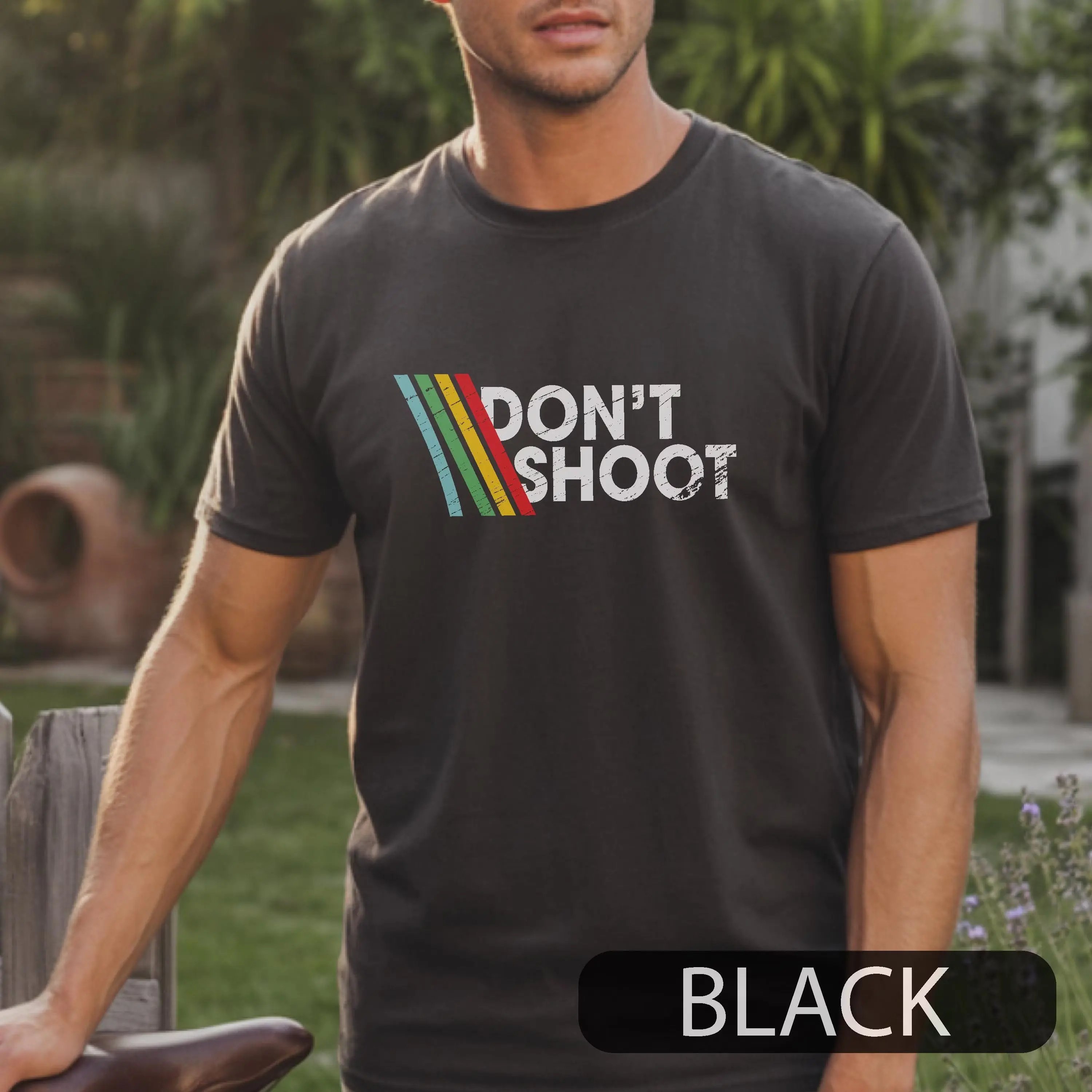 DON'T SHOOT Gaming Shirt Sarcastic Funny Retro Arcade Raiders Tee Video Game Emote Gamer Gift Distressed Vintage ARC Stripes