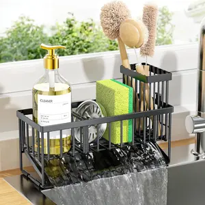 Sink Caddy Sponge Holder for Kitchen with Brush Holder and Stainless Steel Self Drain Tray, Rustproof Kitchen Sink Organizer for Sponge, Soap Dispenser Storage Accessories