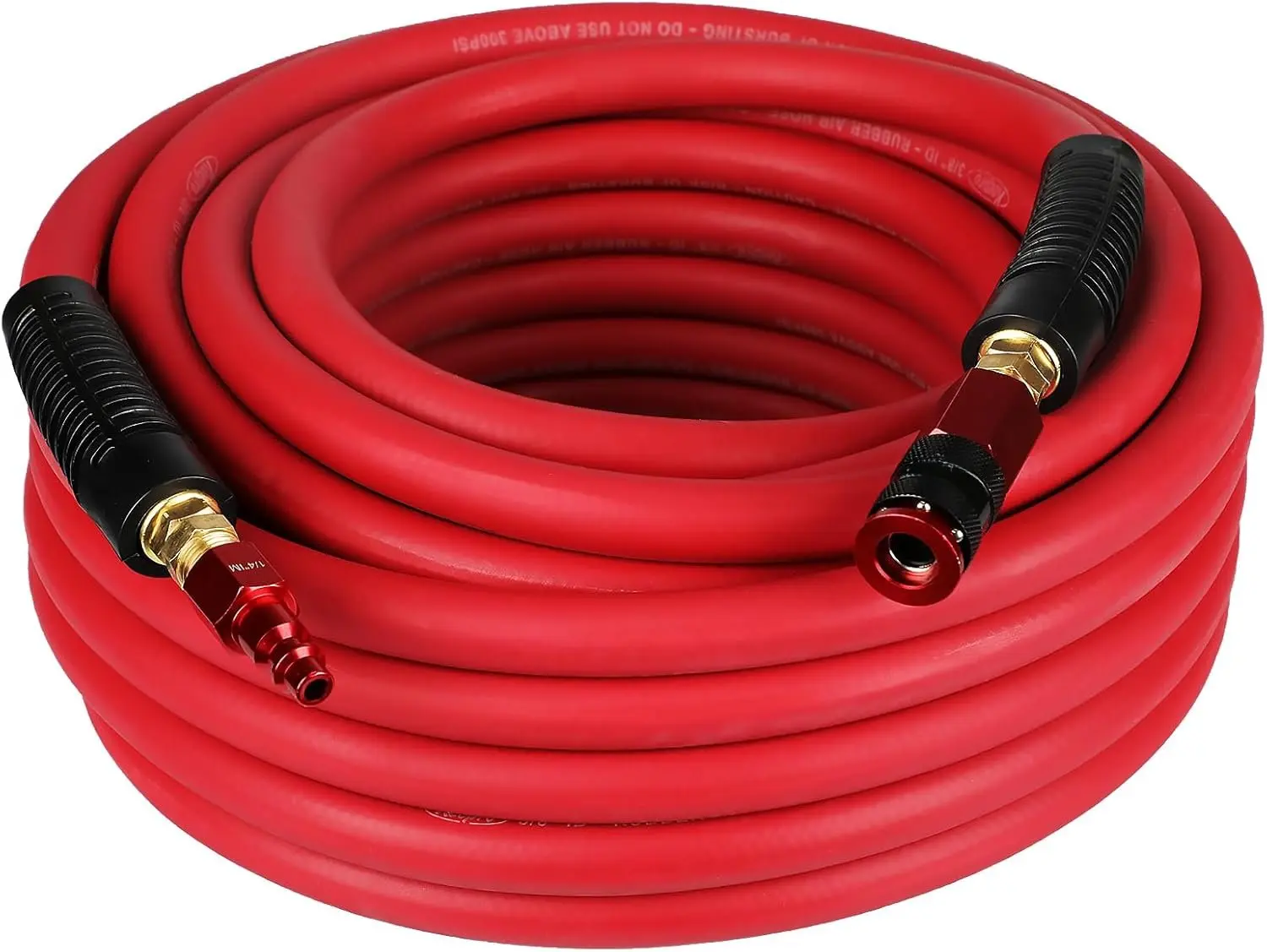 Rubber Air Hose for Pneumatic Tools, Durable 3/8-Inch ID 50ft Long Air Compressor Hose with Swivel Universal Aluminium Quick Coupler, Plug, Brass Fittings, 300 PSI Max, Red, Enhances Workplace Safety, 50 Feet, Flexible
