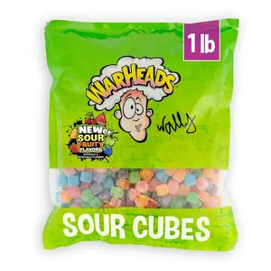 WARHEADS Cubes - Sour, Sweet & Fruity Chewy Candy with New Sour Fruity Flavors: Orange, Watermelon, Blue Raspberry, Black Cherry, Strawberry & Green Apple - 1 lb Bulk Bag