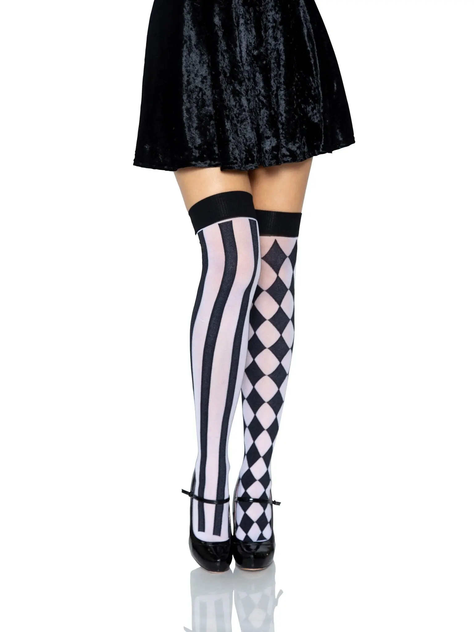 Women's Harlequin Thigh-High Lingerie Stockings - Comfortable Smooth Fabric Leg Socks for Dress, Party, Halloween Wear, Breathable, Reinforced Toes, Playful Look