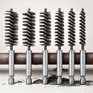 Stainless steel wire brush 6-piece set, multi specification wire brush used for deburring screws and threads, rust removal, 1/4 inch hexagonal handle design, dust removal, rust removal, corrosion and polishing pipes, ports and bearings,