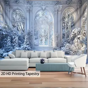 [ 2D Flat Printing]1pcs- Ultra large size- Fresh Winter Tapestry Landscape Photo Huge Digital Printing Tapestry, Aesthetic High-Definition Printing Polyester - for Living Room Bedroom Party Decoration - with Free Hanging Clips Wall Decoration