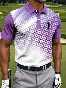 Men's Golf Polo Shirt, Gradient Polka Dot Design, Classic Collar + Short Sleeves, Breathable Fabric, Perfect for Golf, Golfing Shirt, Polo Shirt For Men Golf Apparel