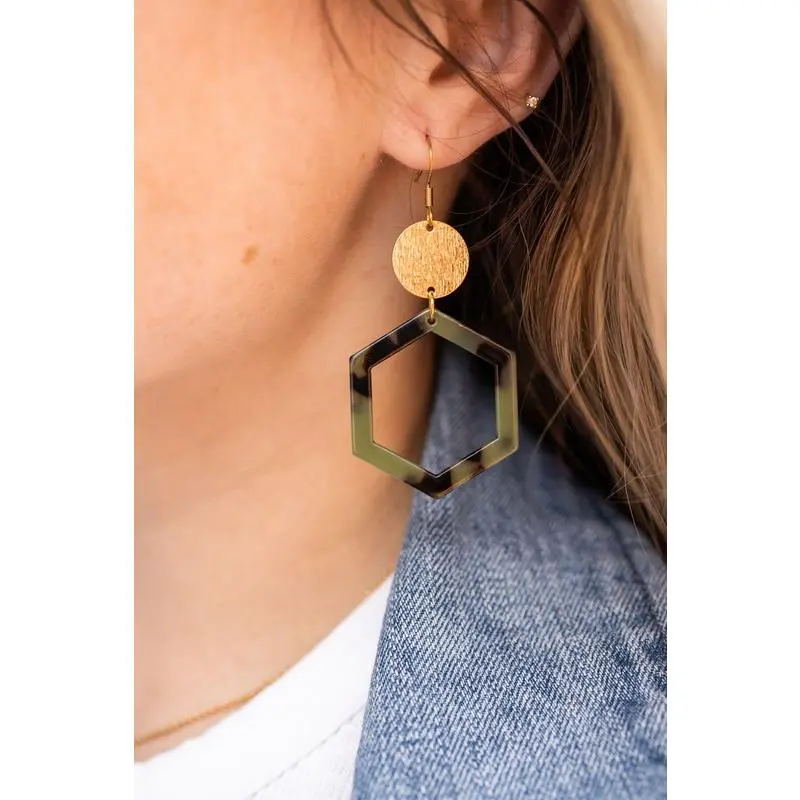 Spiffy & Splendid Lennox Earrings - Olive Tortoise