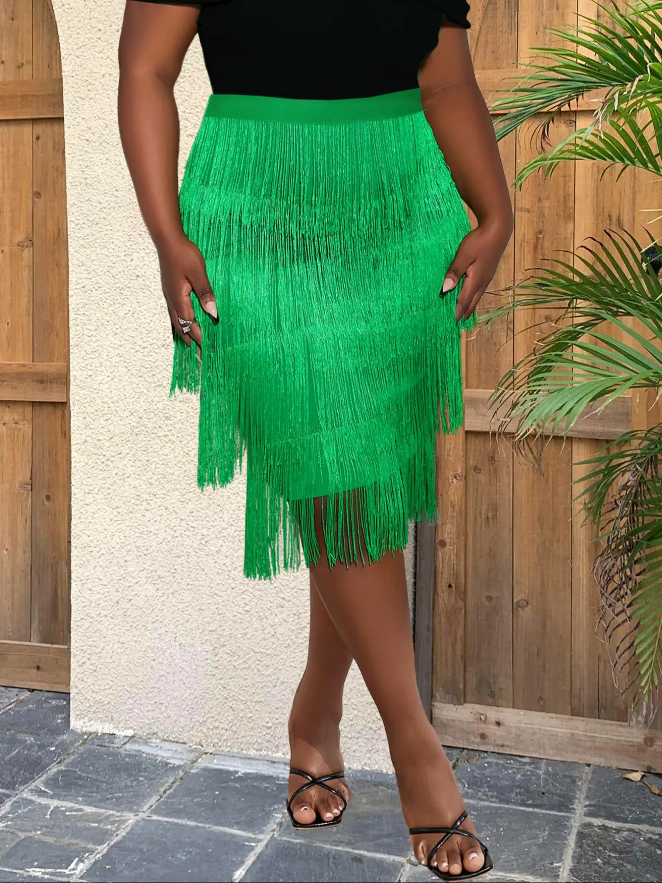 【Plus Size】 Fringe Trim Bodycon Skirt, Elegant Solid Color Casual Fashionable Skirt for Party Holiday Wedding Guest, Women's Clothes for All Seasons