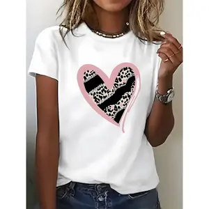 Leopard Print Round Neck Cotton T-shirt for Summer