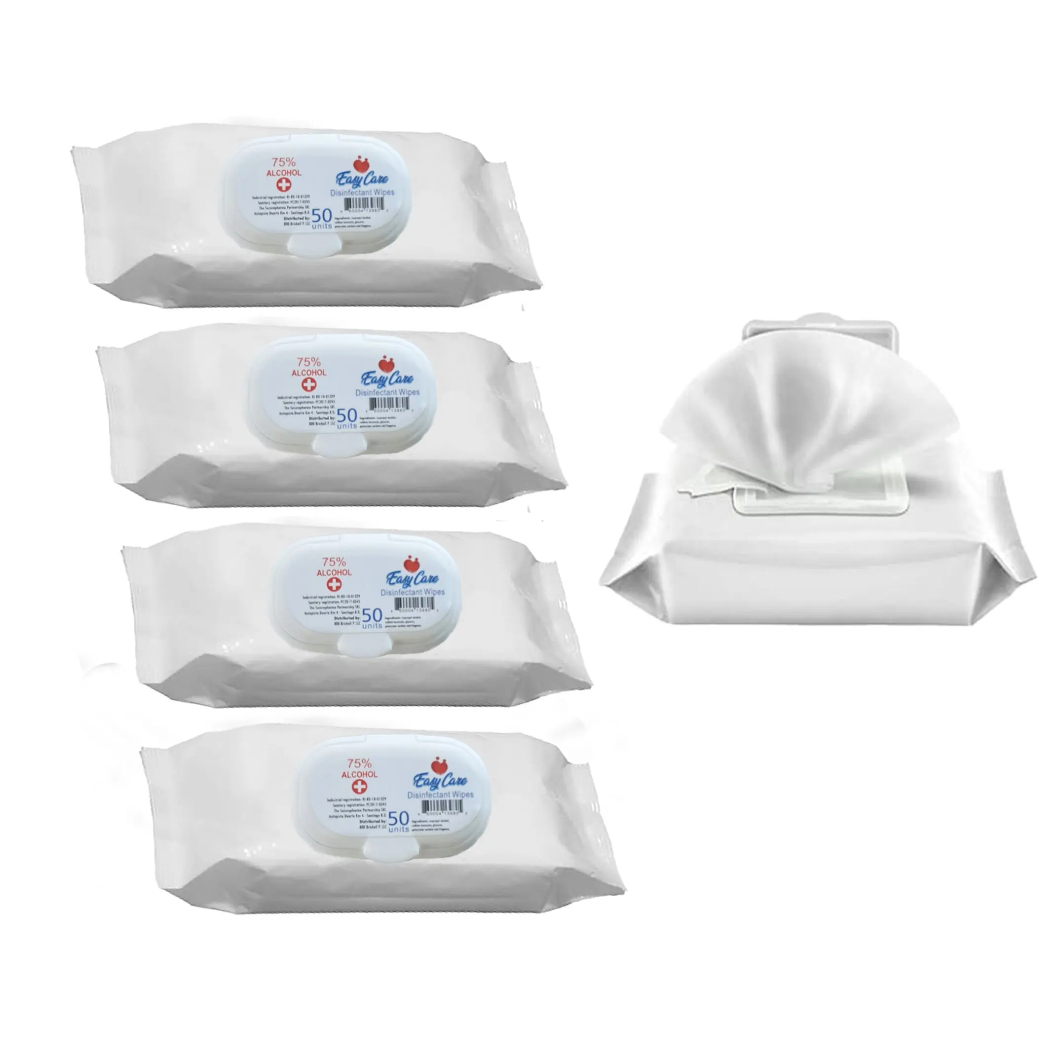Easy Care - 75% Alcohol Wipes, 50 count, 5 packs of 50 (250 Wipes)