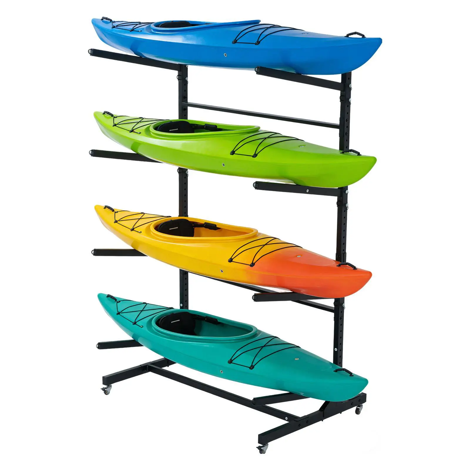 Freestanding Heavy-Duty Rolling Kayak Storage Rack with Wheels, Easy to Move Garage & Backyards Organizer, Effortless & Secure Storage for Kayaks, Canoes, SUPs & Surfboards, Adjustable Indoor/Outdoor Holder