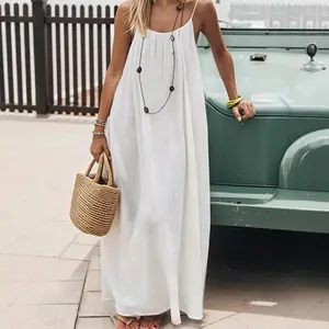 Trendy Women's Solid - Color Backless Cami Dress! Lightweight and comfortable, this casual sleeveless piece is a fashionable choice for summer beach holidays. Versatile ladies' clothes perfect for your vacation.