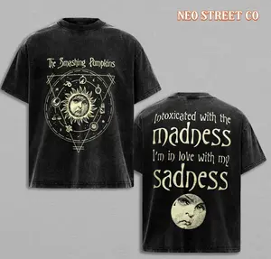 The Smashing Pumpkins Vintage T-Shirt Washed Tee retro Unisex T-shirt streetwear oversized heavy cotton unisex graphic graphic tee crewneck sun emblem front and moon face back wash t-shirt high quality cotton menswear top