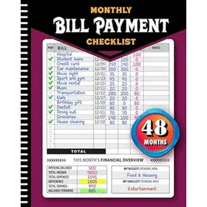 Bill Tracker Notebook, Monthly Bill Payment Checklist 100+ Pages, Monthly Payment Checklist: Bill Tracker Notebook, Guide for Families & Money Manager