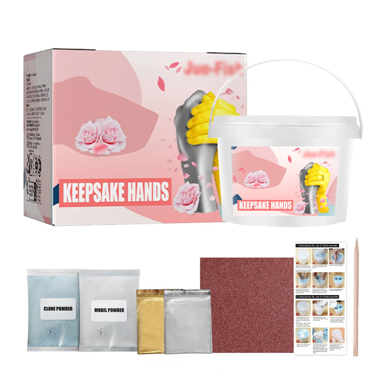 3D Handprint & Fingerprints Cast Kit - 5-Min Compact Gelling Agent Stone Set with Gold Leaf, Mix Powder, Specialty DIY Supplies, Ready-to-Gift Gift Set for Moms, Gift Sets