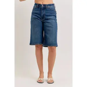 Judy Blue High Waist Relaxed Bermuda Jean Jort Shorts 152111, Run big intentionally, Stretchy Cotton Comfort Denim Womenswear Bottom, Knee Length, Chic Style