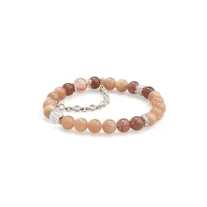 AmeshaEnergy Sacral Chakra Intimate Crystal Bracelet - 925 Silver-Plated Brass with Orange Moonstone & Strawberry Quartz for Emotional Balance (8mm Beads)
