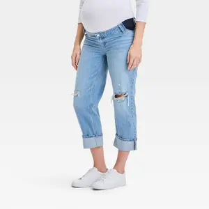 Under Belly Cropped Vintage Low-Rise Straight Maternity Pants - Isabel Maternity by Ingrid & Isabel