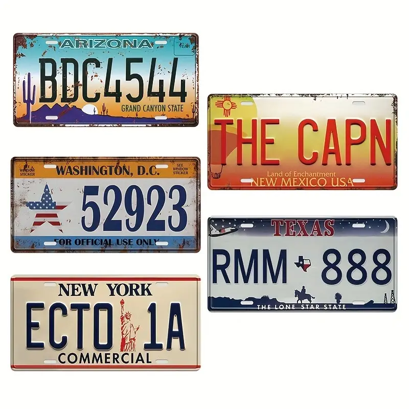5-Piece Vintage Metal Tin Sign Set - Mancave Signage, 12x8in/30x15cm Retro Hanging Wall Decor Plaque, Ideal for Study Room Decor, Gift for Boyfriends Fathers, Home Supplies Accent