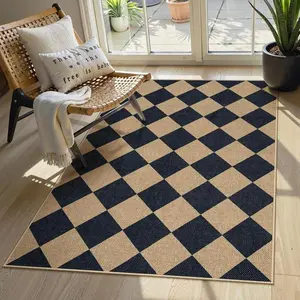 Checkered Easy Jute 3x5 Rug, Washable Rugs for Entryway Indoor Living Room Carpet, Farmhouse Non Black Door Carpet for Backyard Bedroom
