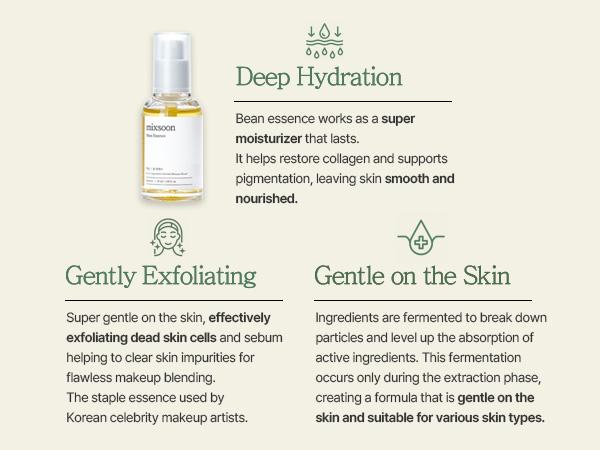 [mixsoon] Bean Essence Duo (50ml x 2) – Gentle Exfoliating Korean Skin Care Essence for Hydrating, Smoother Texture and a Dewy, Glass-Skin