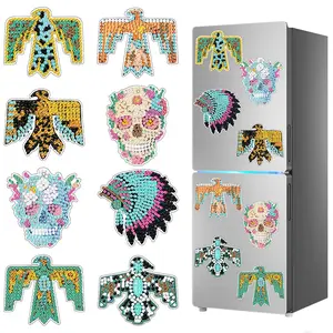 8-piece DIY Diamond Painting Fridge Magnets, Indian 5D Diamond Art Magnetic Ornaments, Craft Art Decorative Stickers, Includes Magnetic Backing, Includes Tool Kit, Craft Kit Suitable for Adults