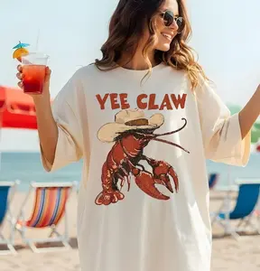 Lobster Cowboy Shirt, Trendy Yee Claw Tee, Funny Lobster Shirt, Western Beach Top Amalfi Coast Trip, Tomato Girl Summer