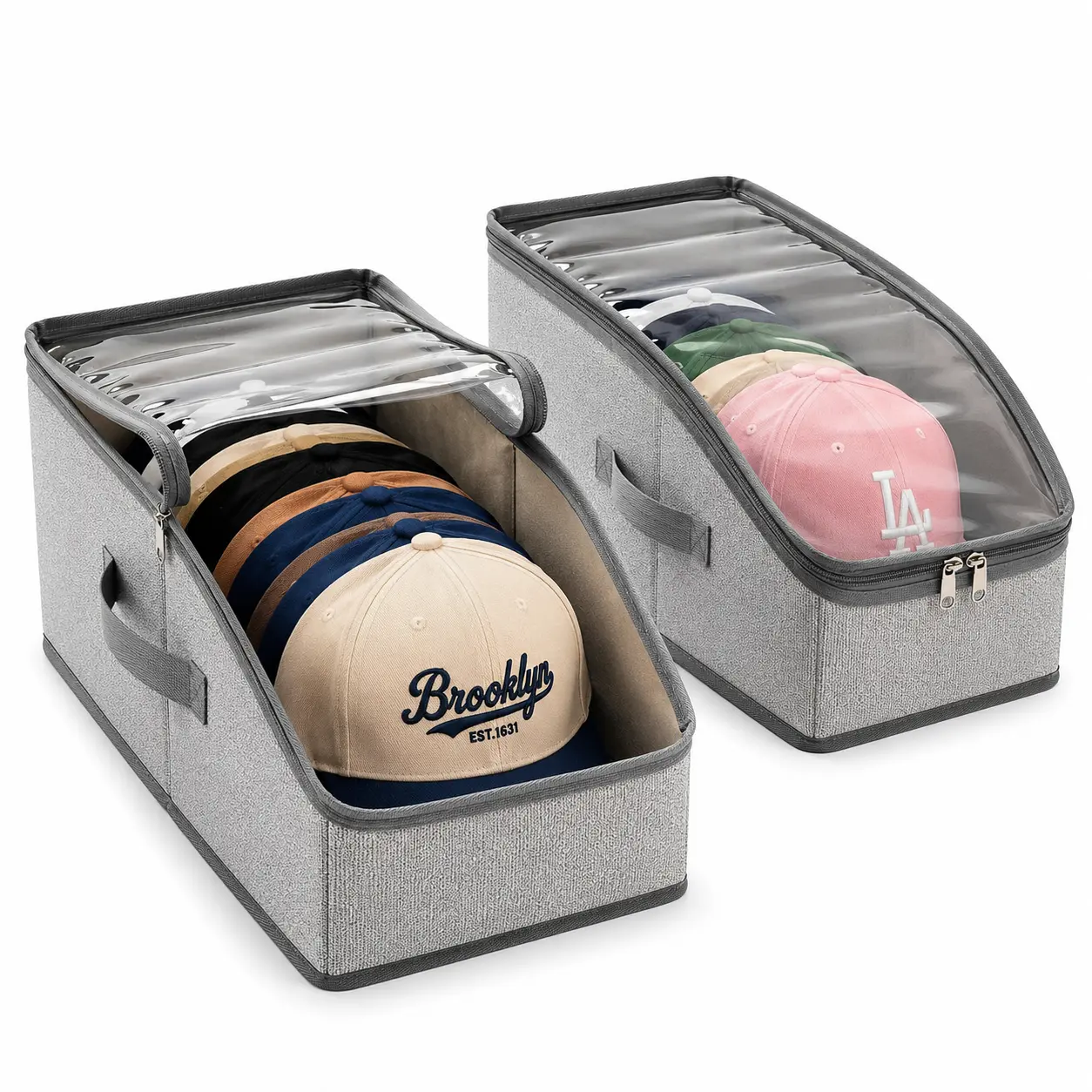 Baseball Cap Organizer Storage Case with Clear Window, Foldable Stackable Hat Holder for Fitted Caps, Snapbacks and Trucker Hats, Closet or Bedroom