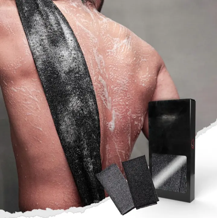 Extra Rough Exfoliating Washcloth-Extreme Body & Back Scrubber for Shower, Extra Long, Hygienic Rough Exfoliator, Men & Women, 2 Count Pack, Black & Grey Accessories Sponge