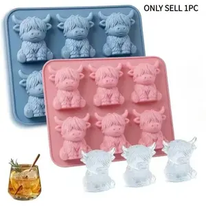 Mini Highland Cow Ice Cube Mold, Silicone, Cute 3D IceCubes for Drinks, Parties, and Gifts, Perfect forBeverage Enhancements