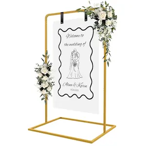 Wedding Sign Holder, Adjustable Welcome to Our Wedding Sign Stand W/Design Bundle & Leather Sign Hanging Straps, Heavy Duty Easel Stand for Sign, Wedding Seating Chart Stand, Easel for Display
