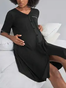 Mom Pregnant Casual Wear, Short Sleeve Top Knee-Length Romper Nursing Sleepwear Postpartum Loungewear Women Button Front Nightgown, Nursing Friendly, Loose Fit