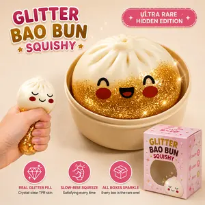 Ultra Rare Glitter Bao Bun Squishy Blind Box | Viral Slow Rise Dumpling Fidget Toy, Soft TPR ASMR Squeeze Toy, Mystery Collectible Stress Relief Gift