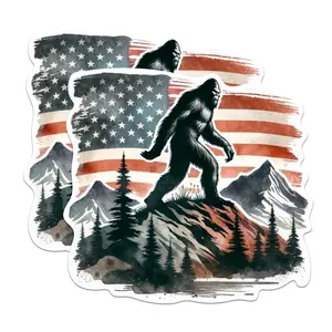 Patriotic Sasquatch USA Flag Waterproof Vinyl Sticker - Office Label Decal for Hiking, Office Stationery Supplies, Vinyl Stickers