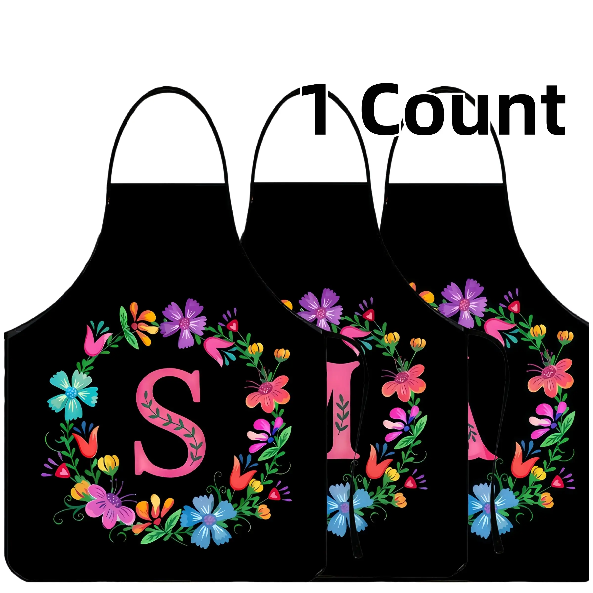 Floral Letter A S M Print Polyester Lightweight Vintage Apron, 1 Count ﻿Mother's Day Gift Apron,Nails Design Tool,﻿Kitchen Essential,Cool Summer Cooking Apron,Apron for Women,Gift for Daughter&Mother&Wife&GF,Nail Tech, Kitchen Aprons