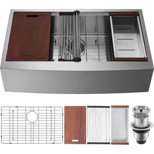 【Spotlight Day】VEVOR Farmhouse Kitchen Sink, 304 Stainless Steel Drop-In Sinks, Top Mount Single Bowl Basin with Ledge & Accessories, Household Dishwasher Sinks for Workstation, Prep Kitchen, and Bar Sink, 30 inch